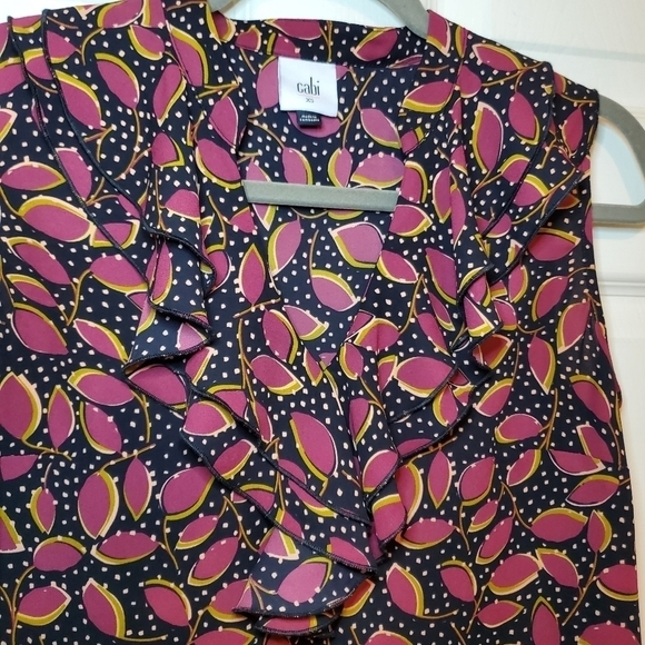 Cabi Style 4071 Study Top Multicolor Floral V-Neck Ruffle Sleeveless Size XS - Picture 3 of 9